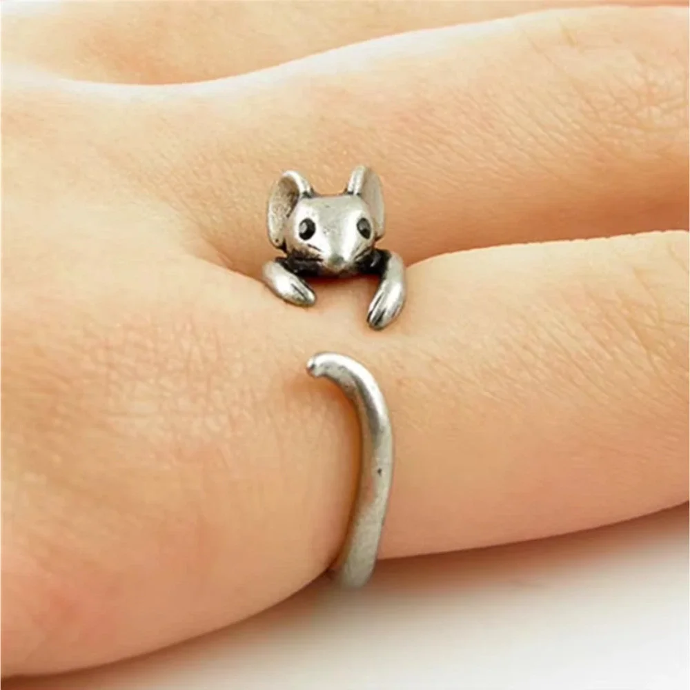 Mouse Silhouette Animal Ring Silver Tone Adjustable Size Minimalist Jewelry New